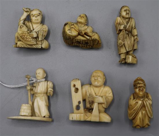 Six Japanese carved ivory netsuke, various